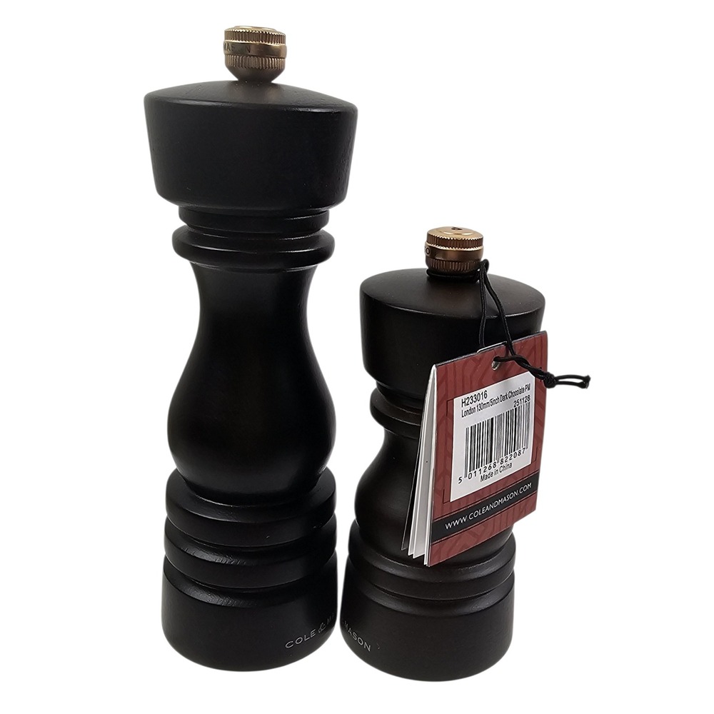 Cole & Mason London Salt and Pepper Mill Set Dark Chocolate Wood H233016 7in 5in